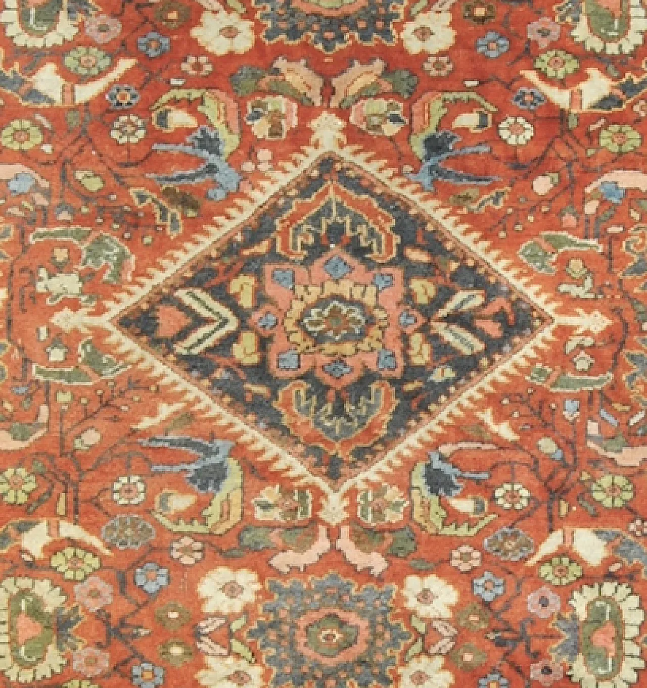 Tappeto persiano antico Heriz in rosso e ocra, '800 2